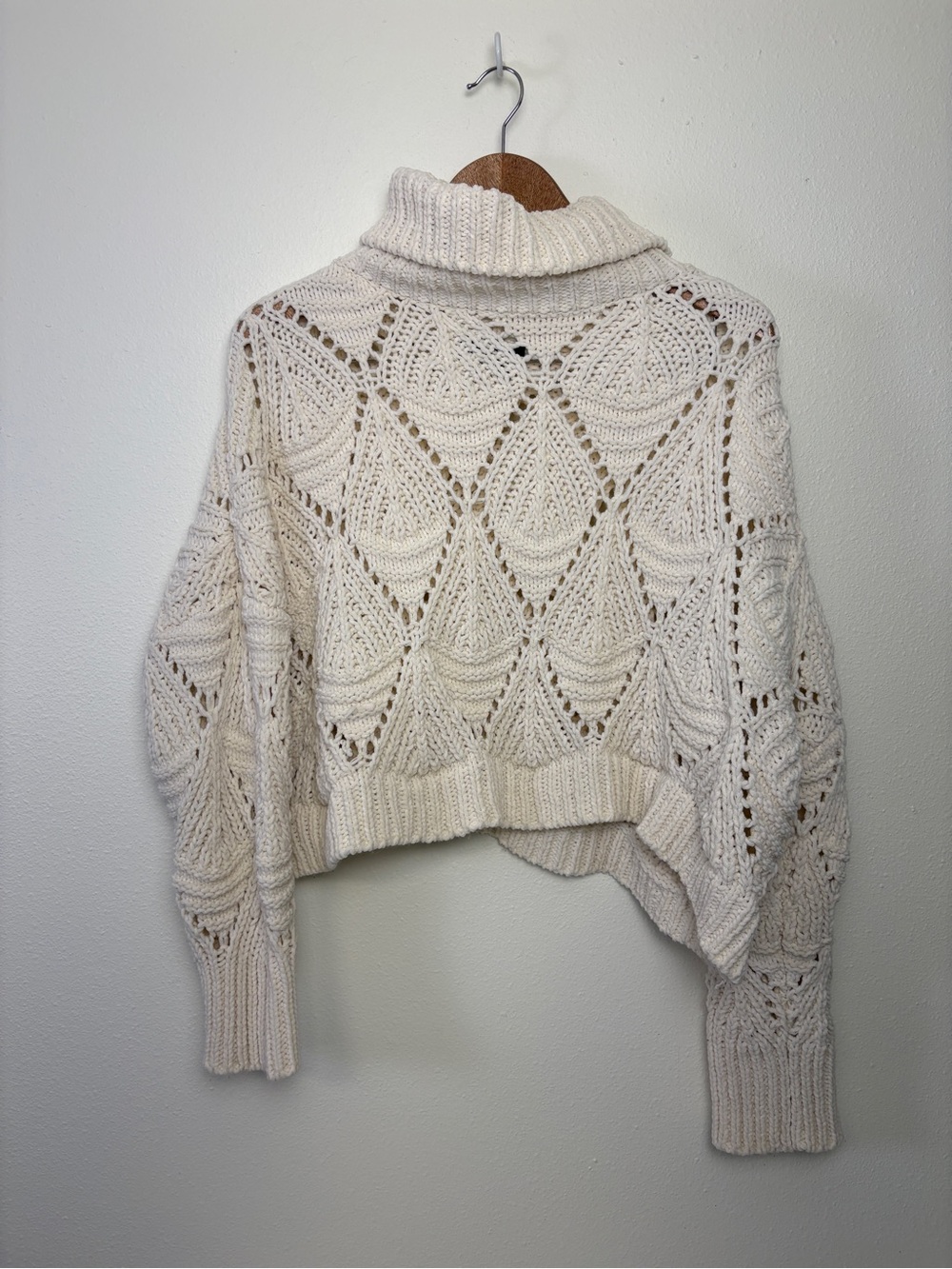 Cozy Cream Open Knit Cropped Turtleneck Sweater Gorpcore Granola Boho